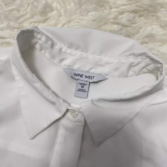 NINE WEST WOMENS PLUS HIDDEN BUTTON DOWN WHITE LONG SLEEVE CASUAL ACADEMIA - Picture 2 of 6